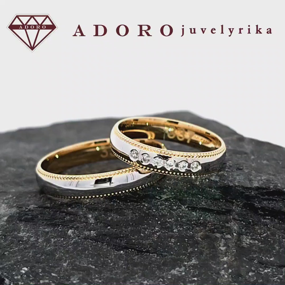 Dviejų spalvų aukso vestuviniai žiedai su deimantais, modelis Nr. 327 – ADORO juvelyrika