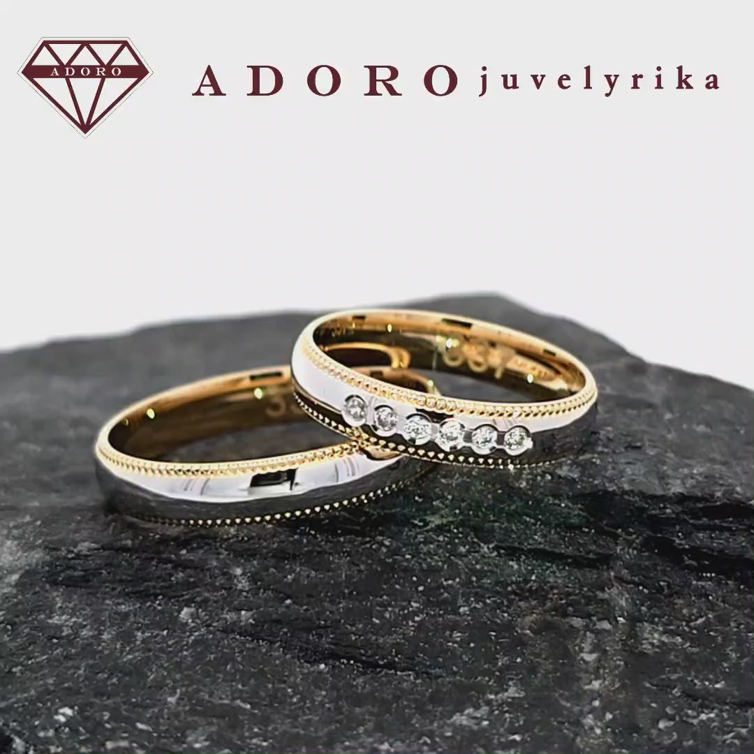 Dviejų spalvų aukso vestuviniai žiedai su deimantais, modelis Nr. 327 – ADORO juvelyrika