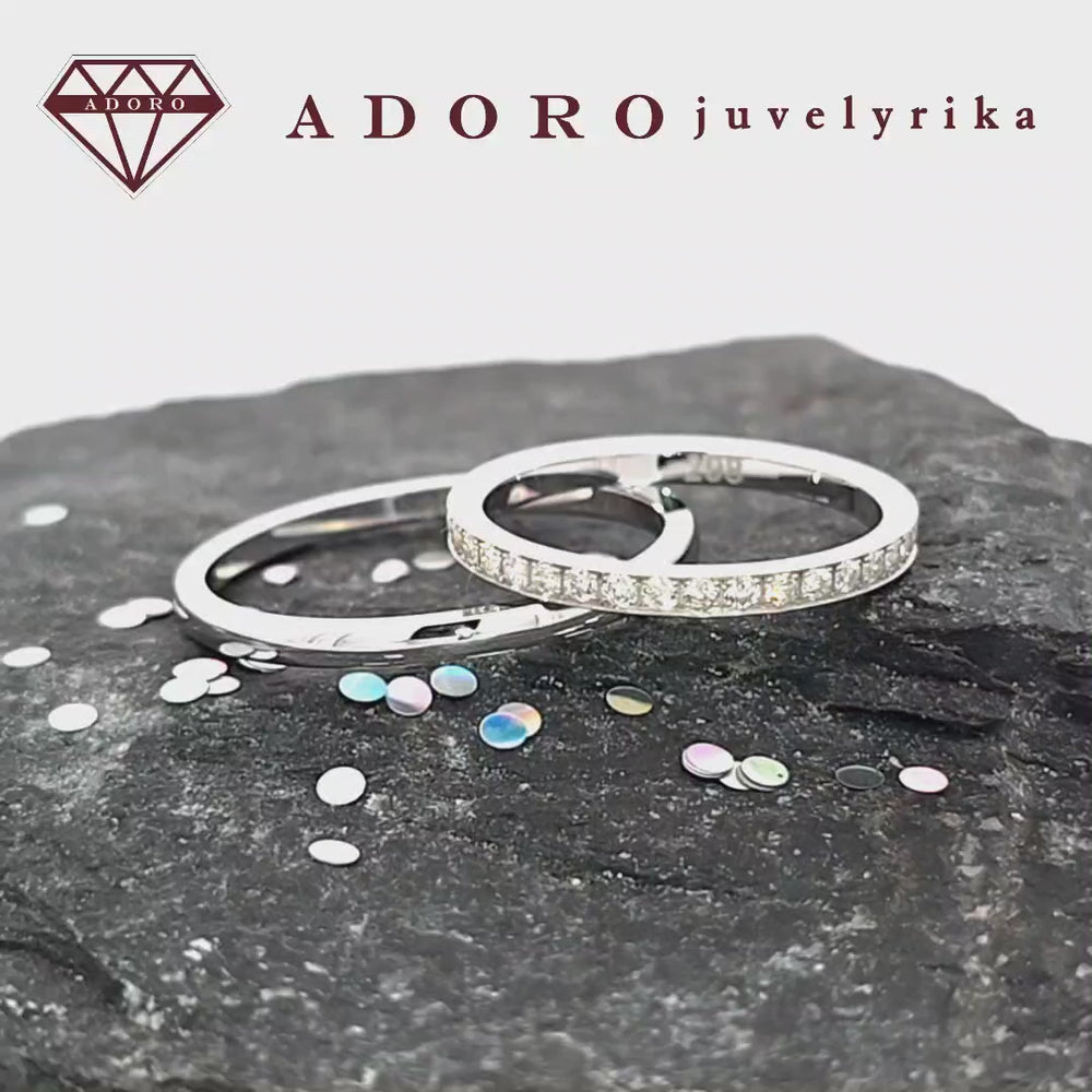 Baltos aukso vestuviniai žiedai su deimantais – ADORO juvelyrika