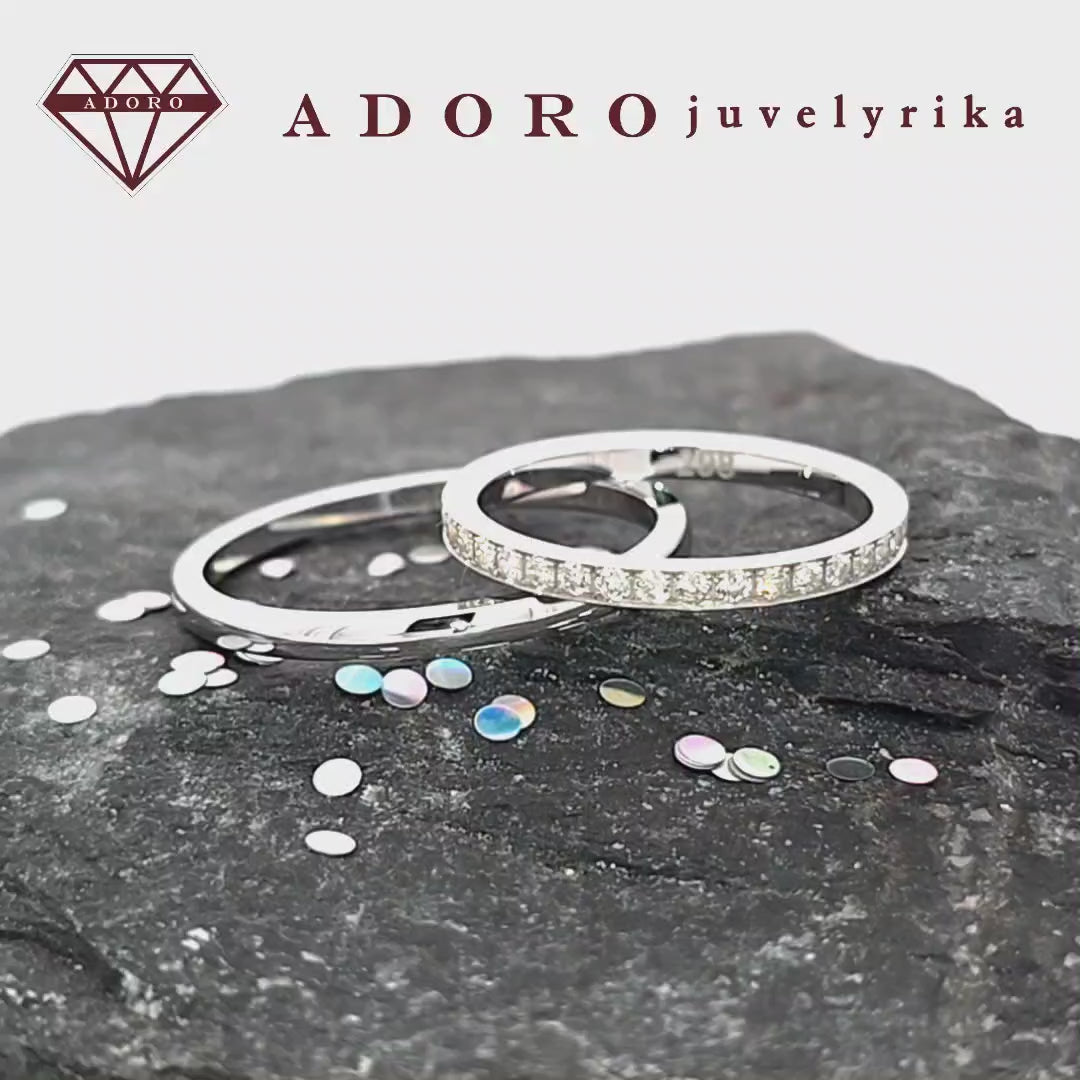 Baltos aukso vestuviniai žiedai su deimantais – ADORO juvelyrika