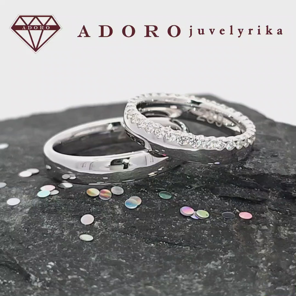 Klasikiniai vestuviniai žiedai iš balto aukso su spindinčiais deimantais – ADORO juvelyrika