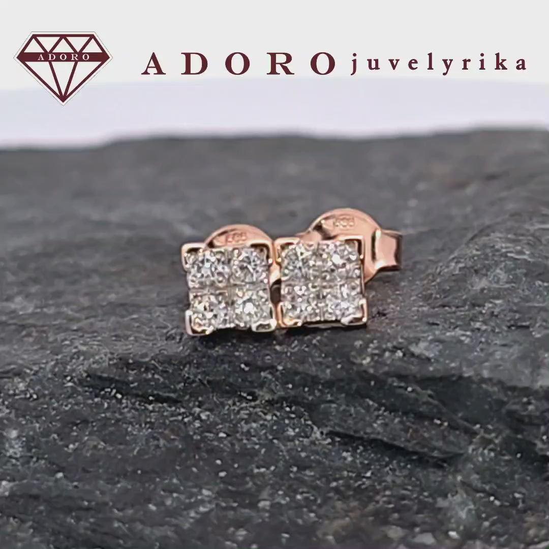 Rausvo aukso auskarai su deimantais (0.16 ct) | ADORO juvelyrika
