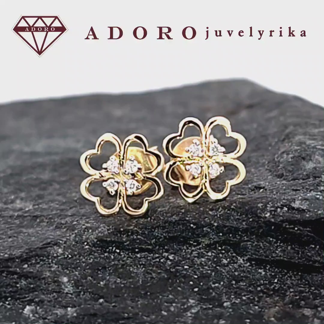585 prabos geltono aukso 7×7 mm auskarai su deimantais – ADORO juvelyrika