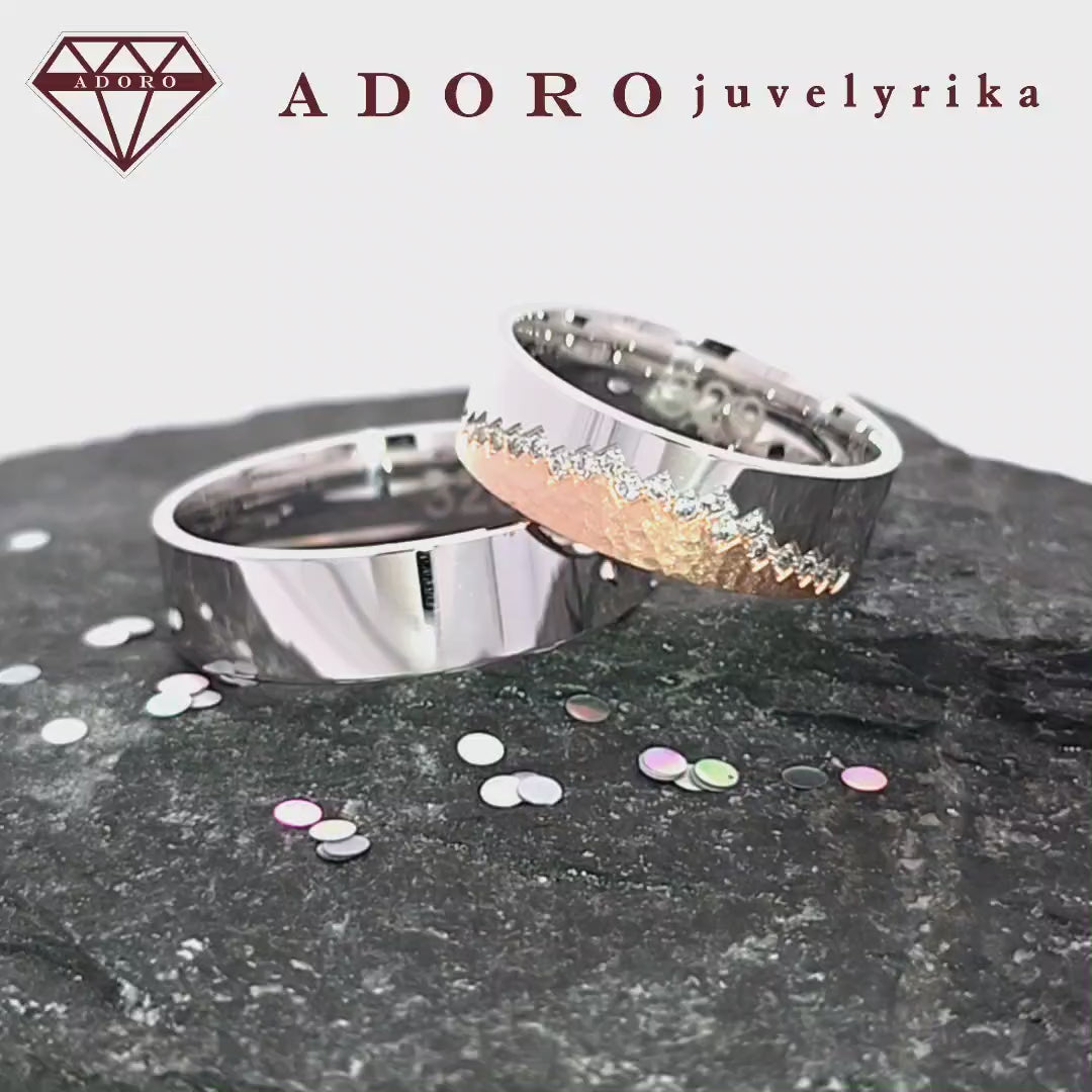 585 prabos baltas ir rožinis auksas, moteriškas žiedas su deimantais - ADORO juvelyrika