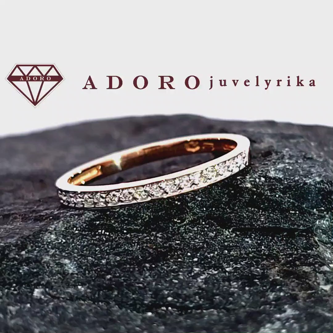 Rožinio aukso žiedas su 17 laboratorinių deimantų, 0.085 ct – ADORO juvelyrika