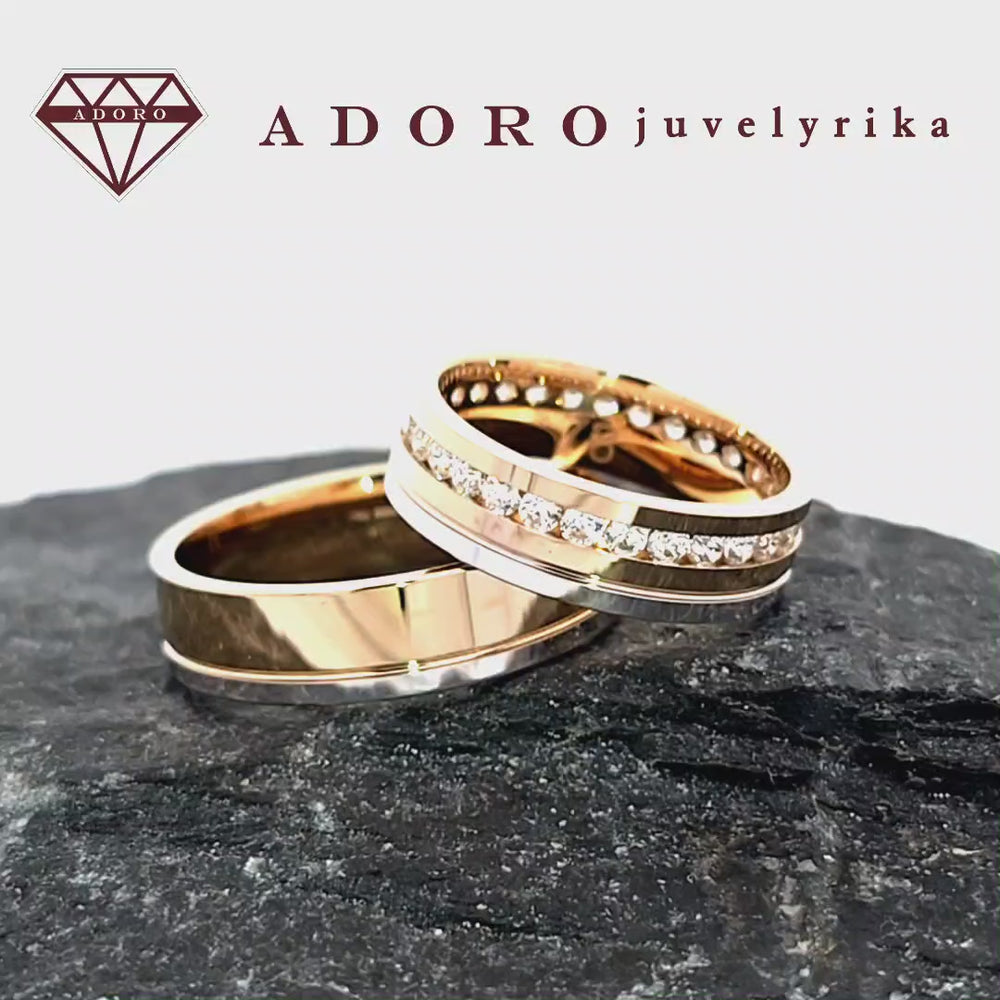Dviejų spalvų vestuviniai žiedai su briliantais – ADORO juvelyrika