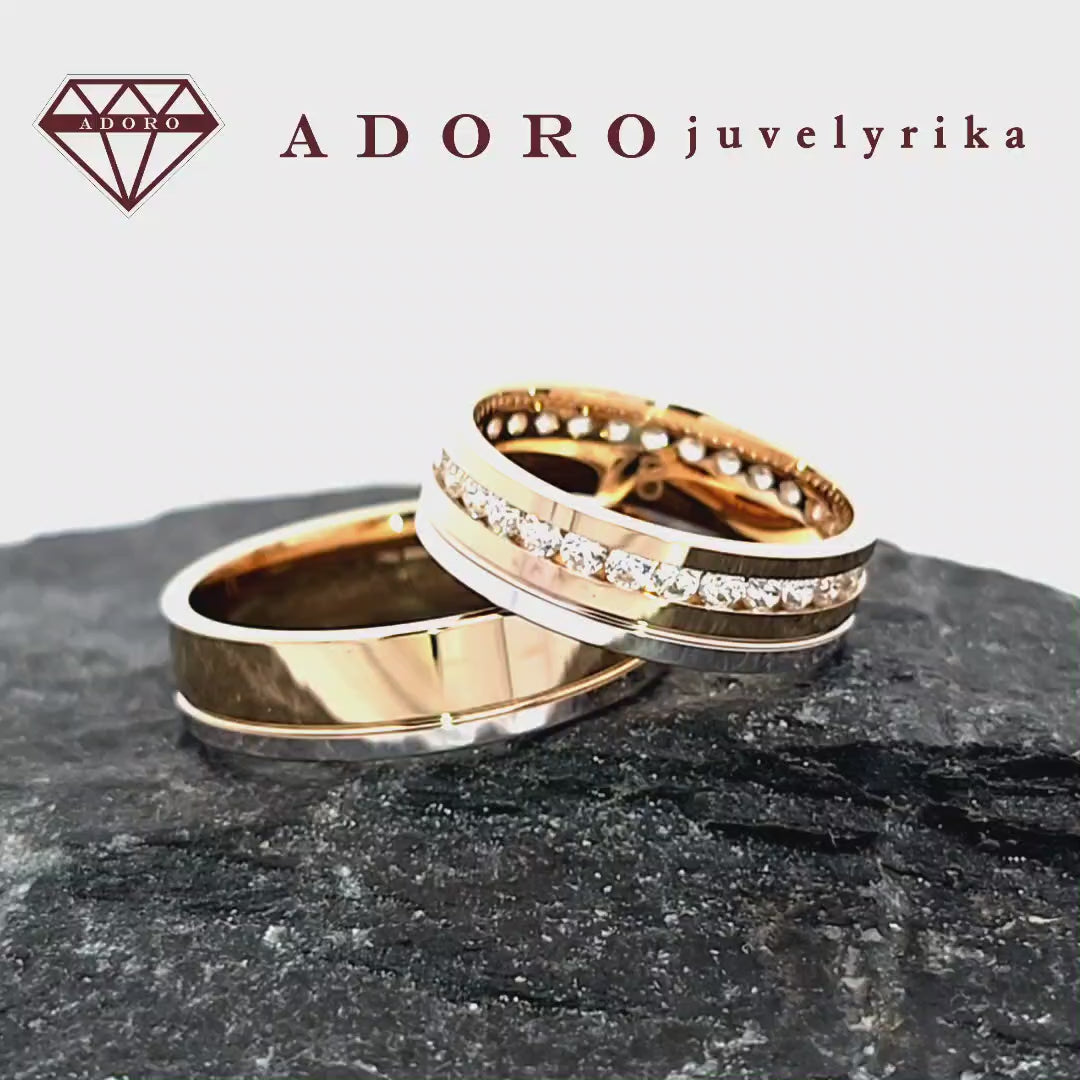 Dviejų spalvų vestuviniai žiedai su briliantais – ADORO juvelyrika