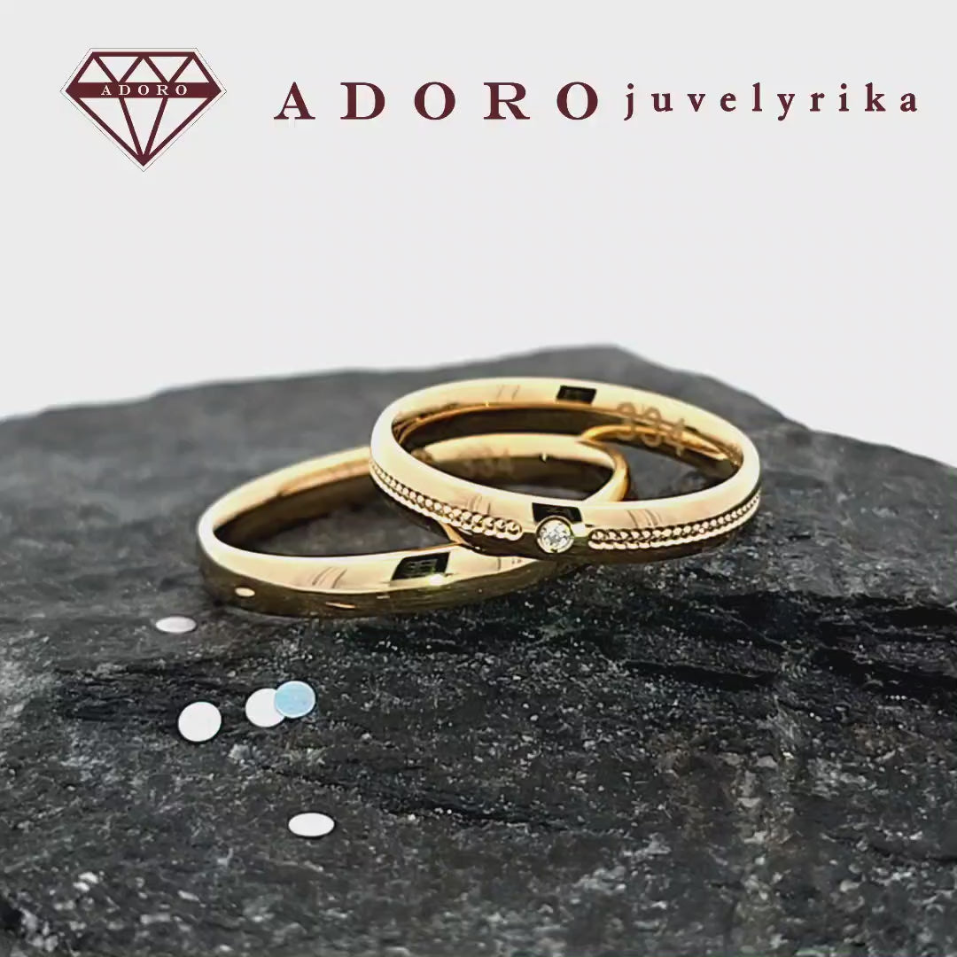 Geltono aukso vestuviniai žiedai su 0.015 ct deimantu, 585 praba – ADORO juvelyrika