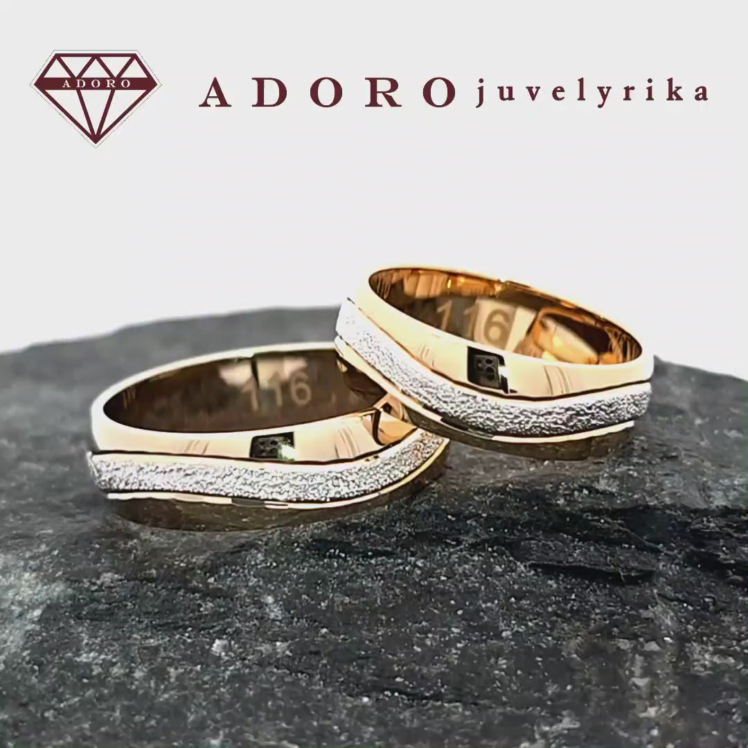 585 prabos vestuviniai žiedai Nr. 116 iš geltono ir balto aukso – ADORO juvelyrika