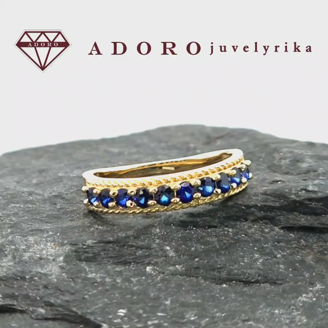 Geltono aukso žiedas su safyrais | ADORO juvelyrika