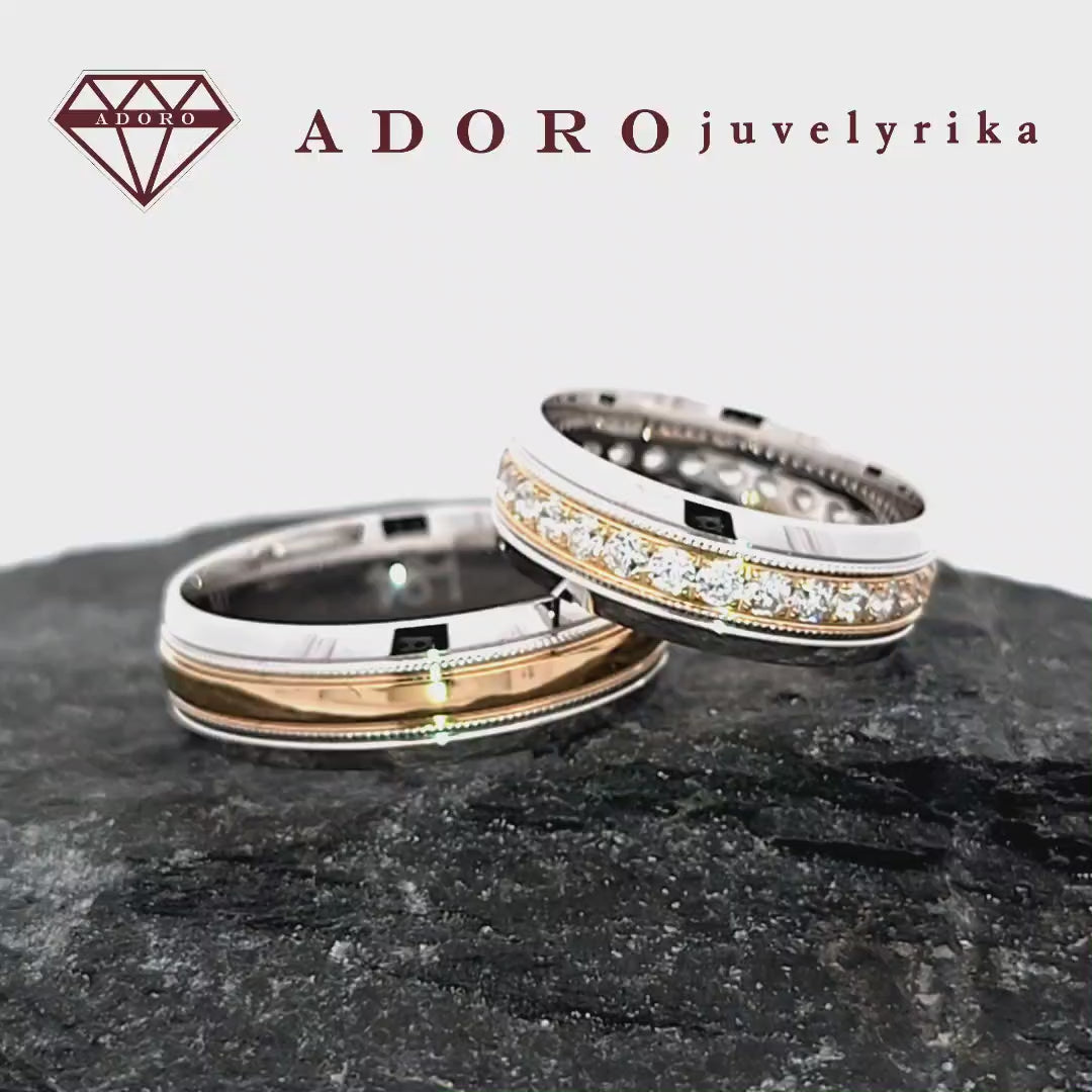 Geltono ir balto aukso vestuviniai žiedai su 0.87 ct briliantais – ADORO