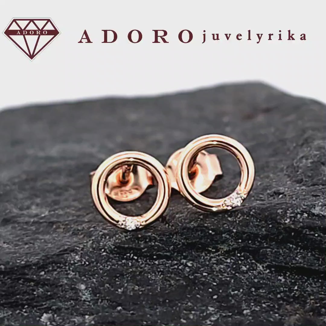 Rausvos aukso auskarai su deimantais, 7 mm — ADORO juvelyrika