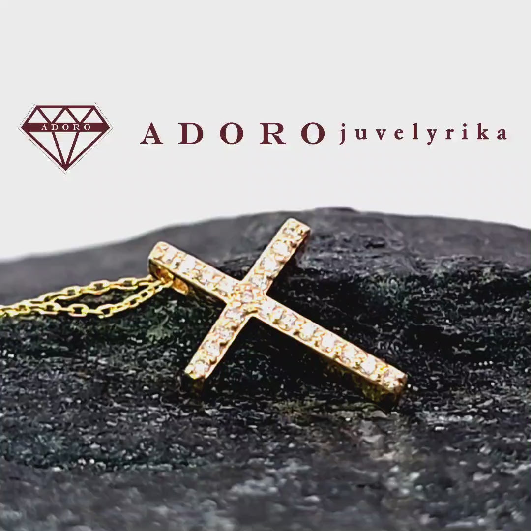 585 prabos aukso briliantinis kryželis, 1.79 g – ADORO juvelyrika