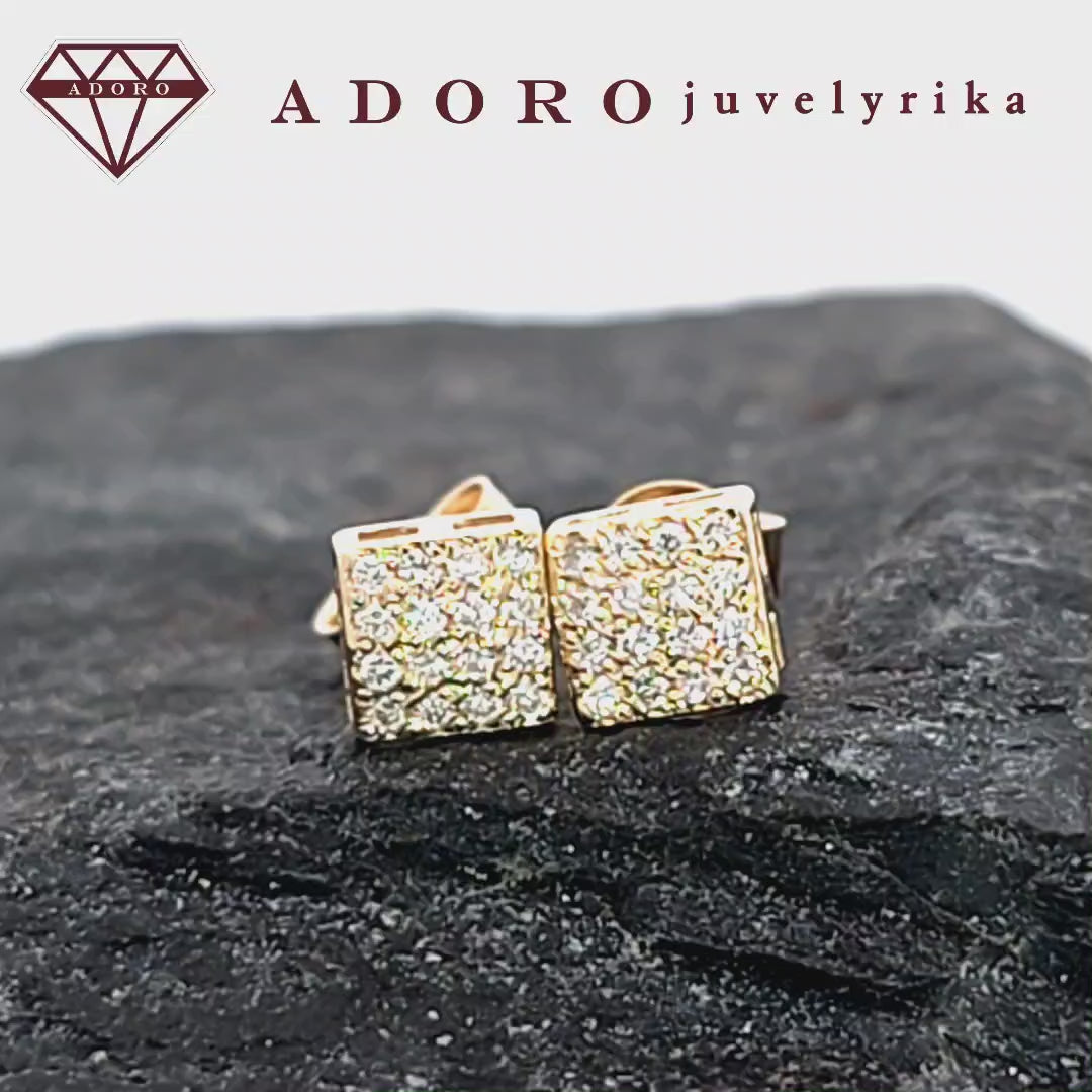 585 prabos auksiniai auskarai su 0.16 ct deimantais ir screw-back užsegimu – ADORO juvelyrika