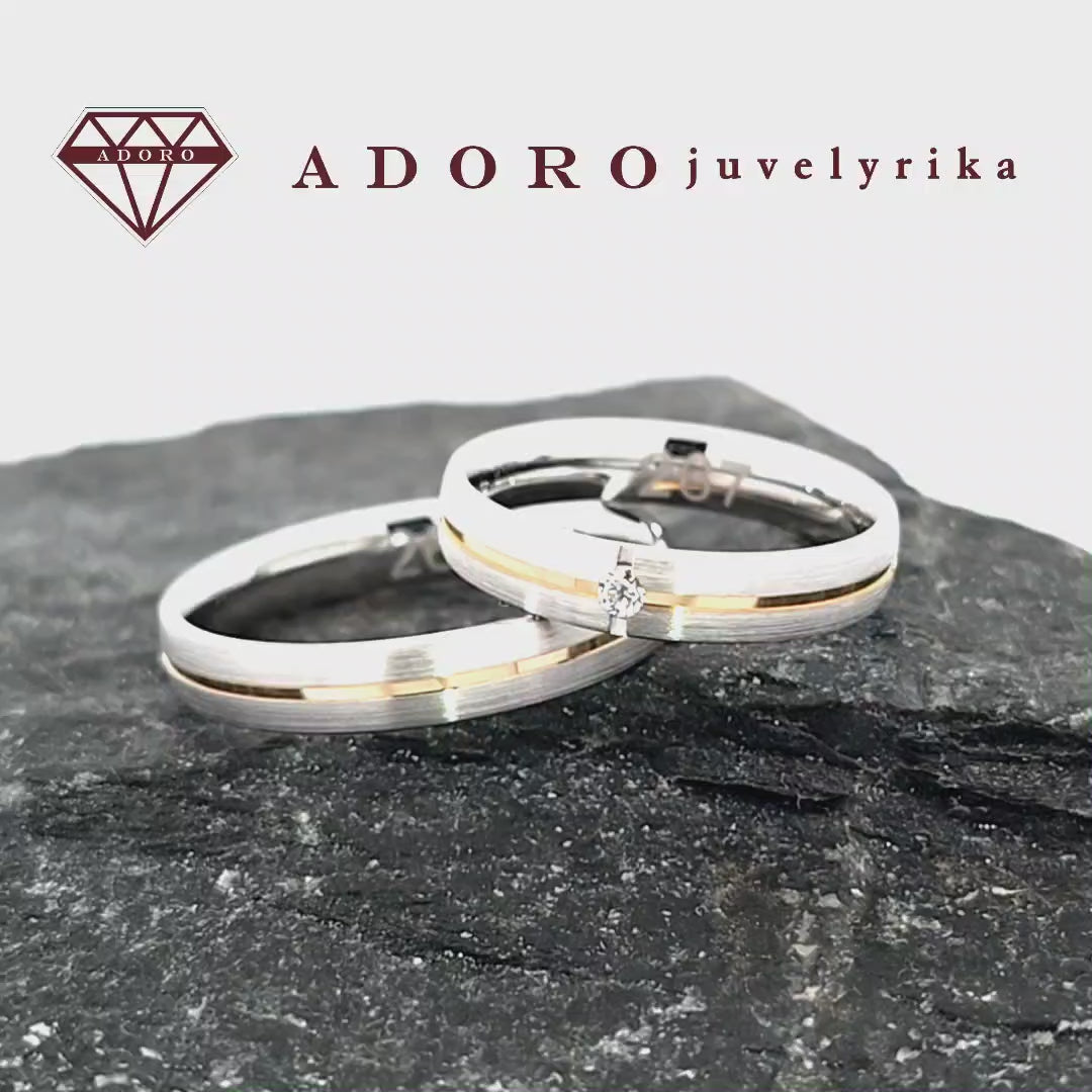 585 prabos dviejų spalvų vestuviniai žiedai su deimantu – ADORO juvelyrika
