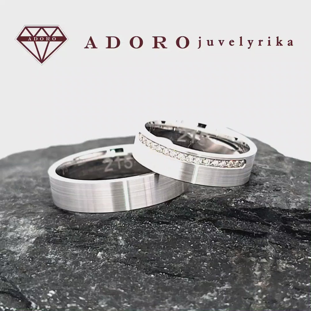 585 prabos vestuviniai žiedai iš balto aukso su deimantais – ADORO juvelyrika