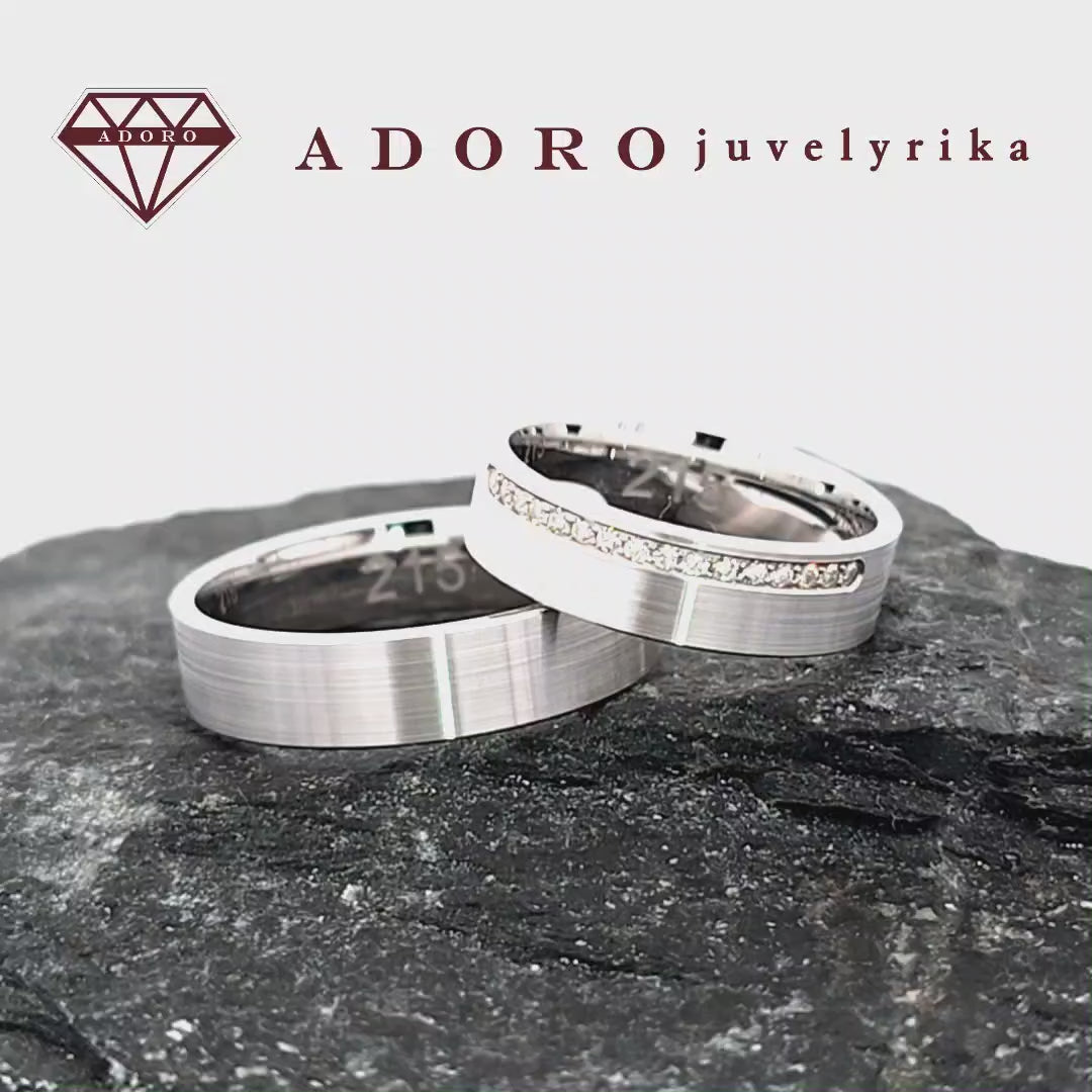 585 prabos vestuviniai žiedai iš balto aukso su deimantais – ADORO juvelyrika
