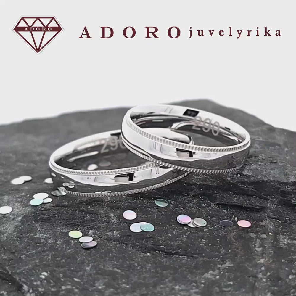 Klasikiniai baltos aukso vestuviniai žiedai – ADORO juvelyrika