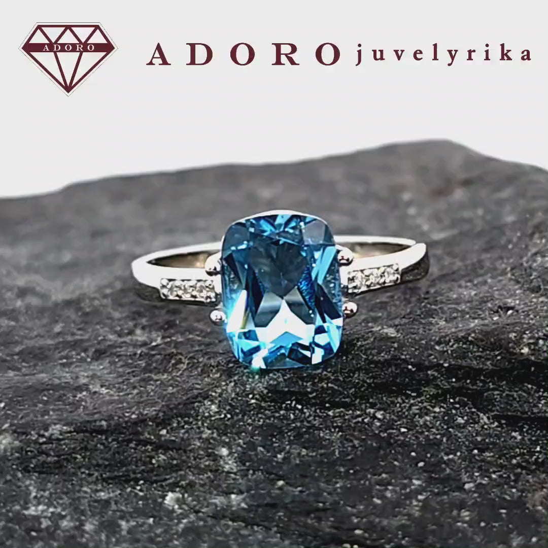Baltas auksinis žiedas su Šveicarišku topazu ir deimantais – ADORO juvelyrika