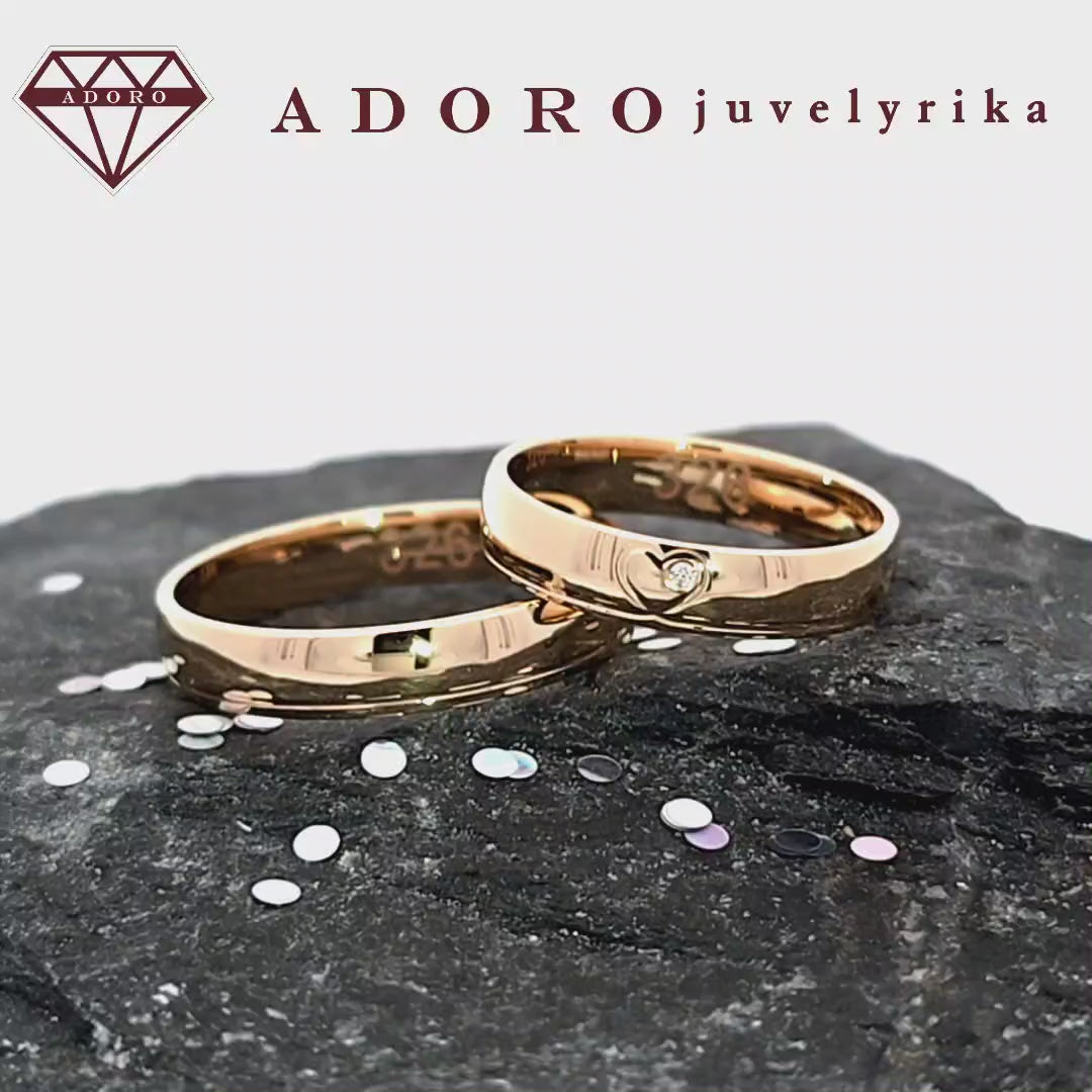 Geltono aukso vestuviniai žiedai su 0.01 ct briliantu – ADORO juvelyrika