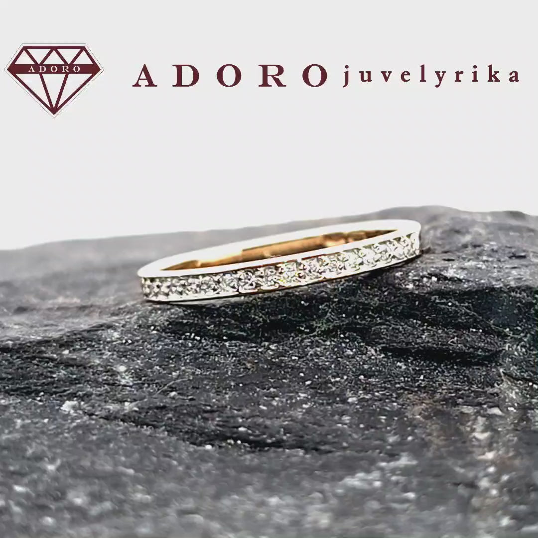 Geltono aukso žiedas su 17 deimantų, 1.3 g, 0.085 ct