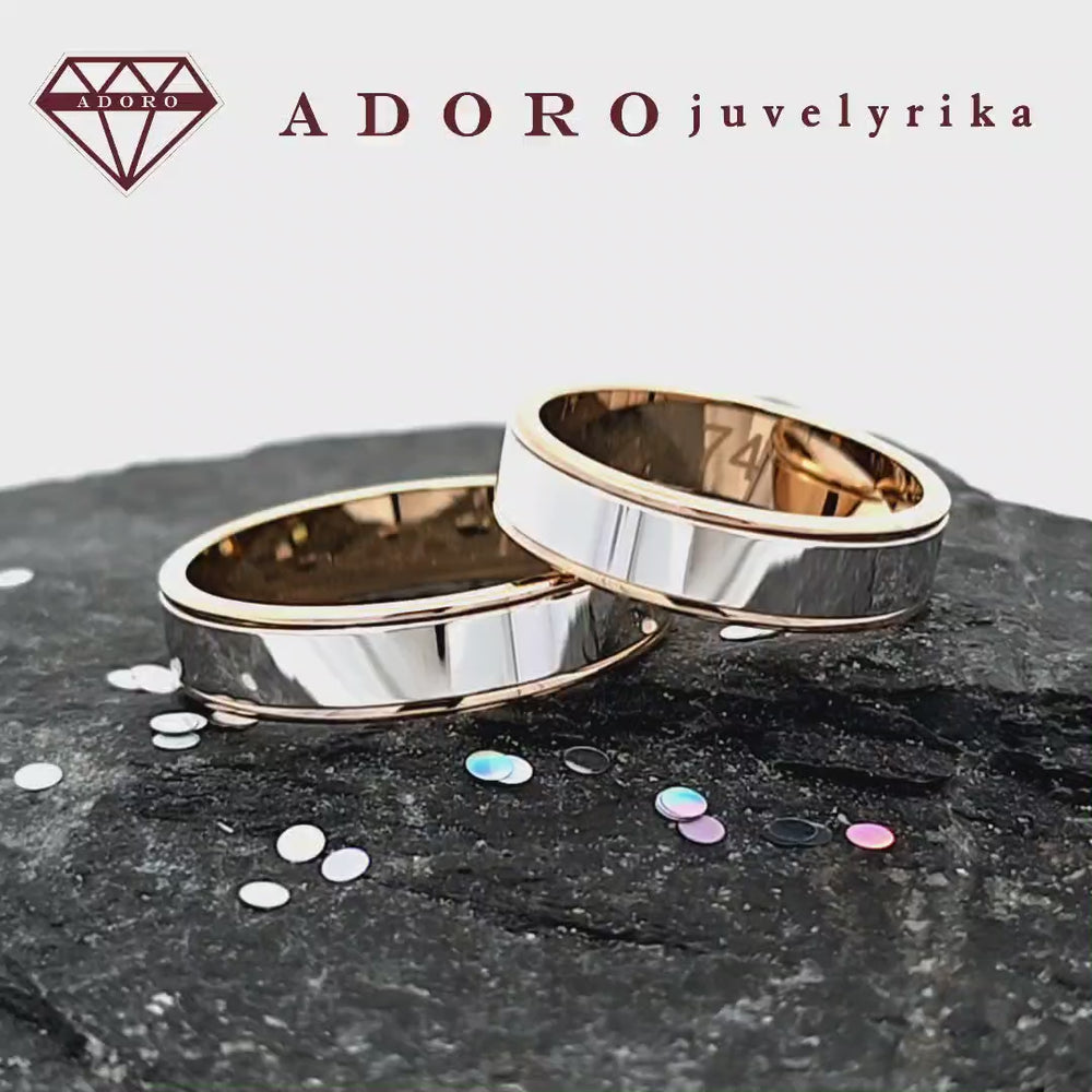 Dviejų spalvų vestuviniai žiedai iš geltono ir balto aukso – ADORO juvelyrika