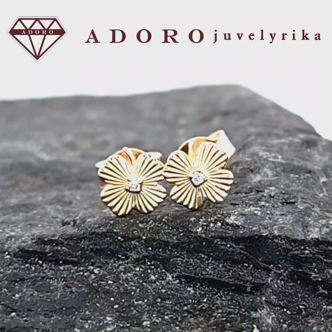 Geltono aukso keturlapio dobilo auskarai | ADORO juvelyrika