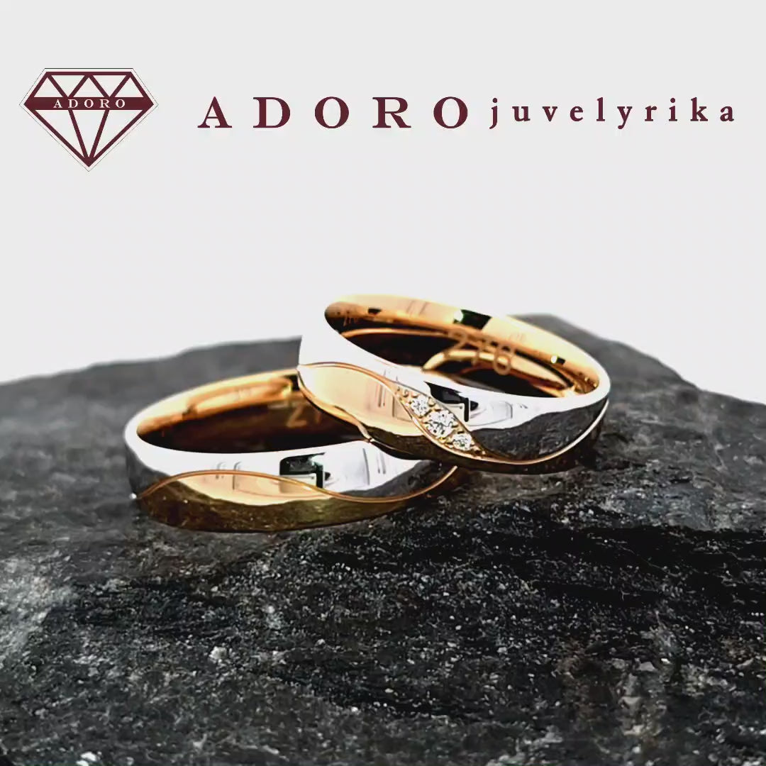 585 prabos dviejų spalvų vestuviniai žiedai su deimantais – ADORO juvelyrika