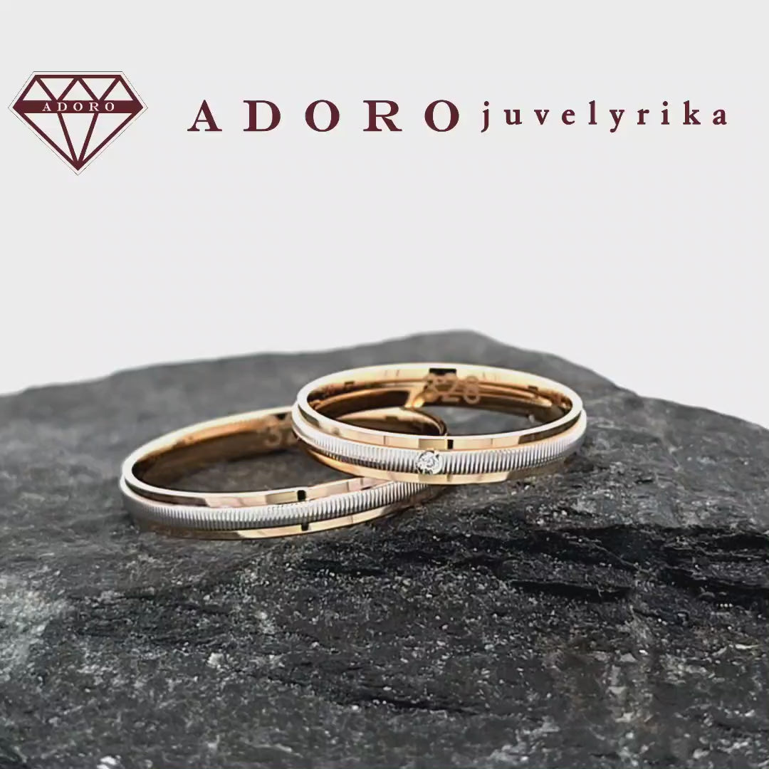 585 prabos vestuviniai žiedai iš geltono ir balto aukso su deimantu – ADORO juvelyrika