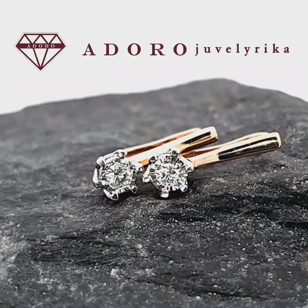 Rožinio aukso auskarai su deimantais po 0.08 ct – ADORO juvelyrika