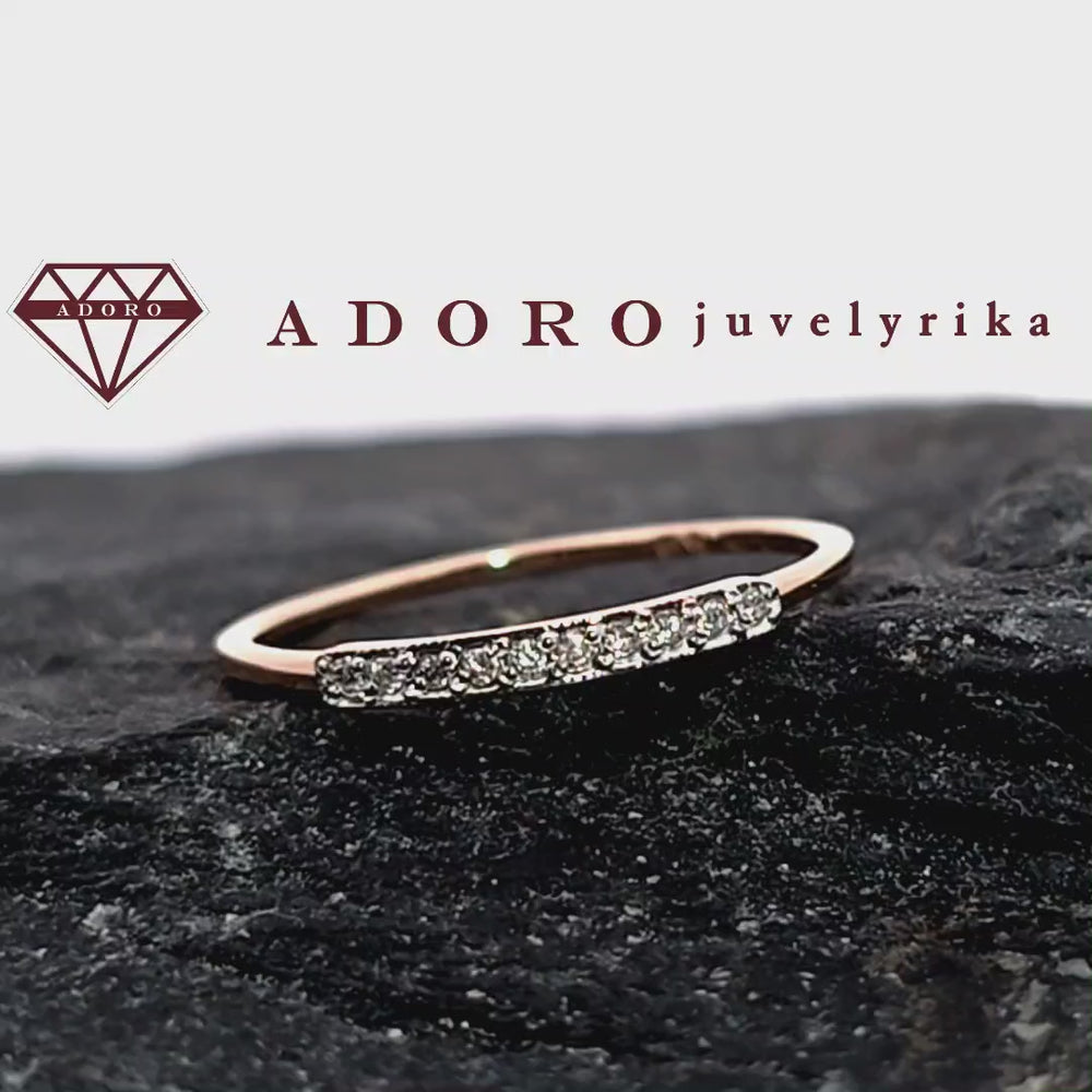 Rožinio aukso žiedas su 10 deimantų, 0.05 ct – ADORO juvelyrika