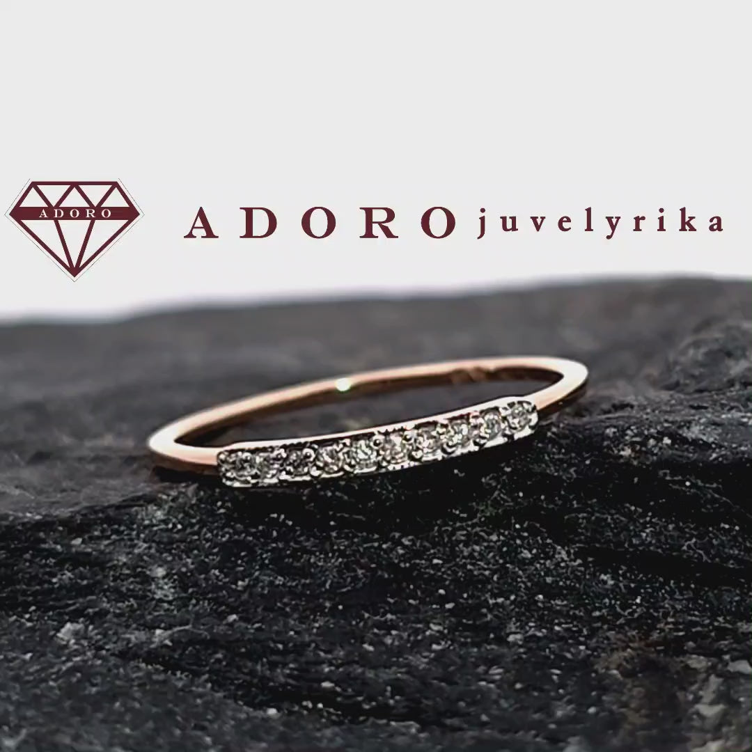 Rožinio aukso žiedas su 10 deimantų, 0.05 ct – ADORO juvelyrika