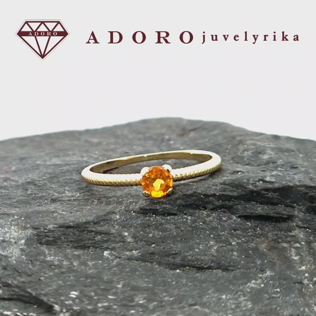 Geltono aukso žiedas su natūraliu tamsiu citrinu, 585 praba, ADORO juvelyrika