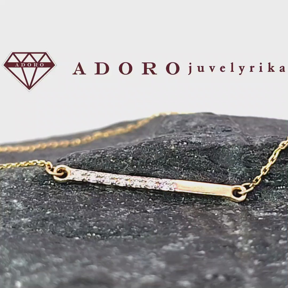 585 prabos geltono aukso kaklo grandinėlė su deimantais, 1.15 g – ADORO juvelyrika