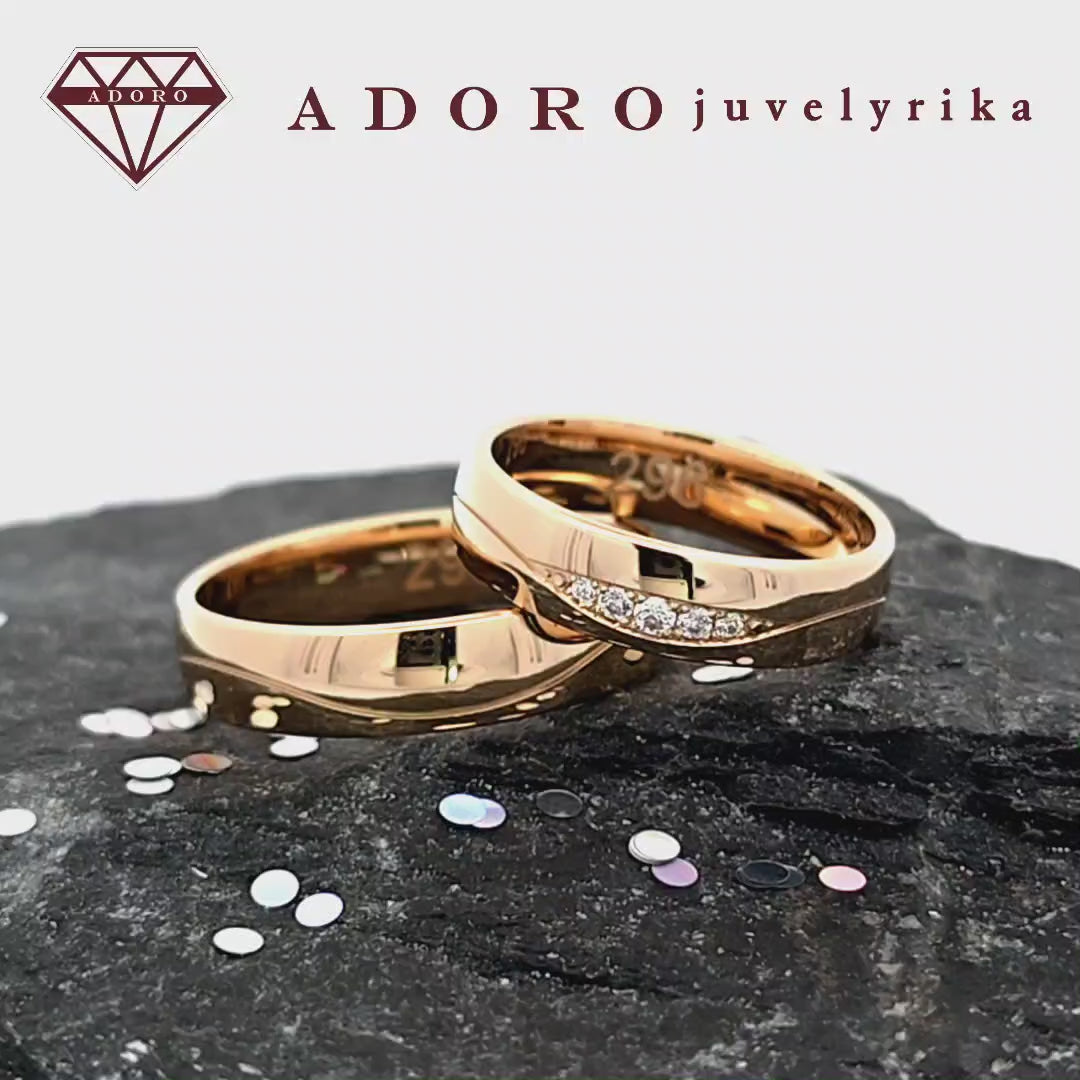 Geltono aukso vestuviniai žiedai su 0.07 ct deimantais – ADORO juvelyrika