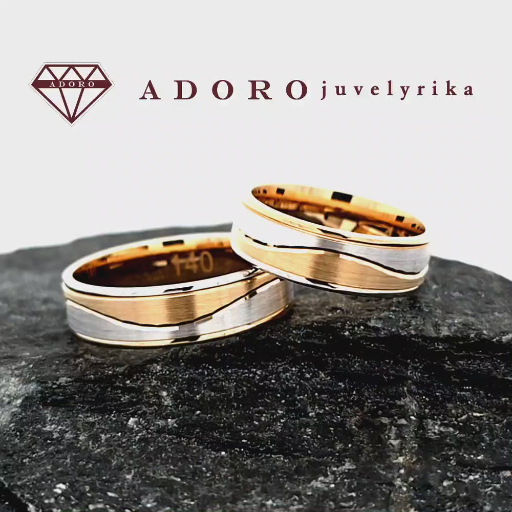 585 prabos vestuviniai žiedai Nr. 140 iš geltono ir balto aukso – ADORO juvelyrika