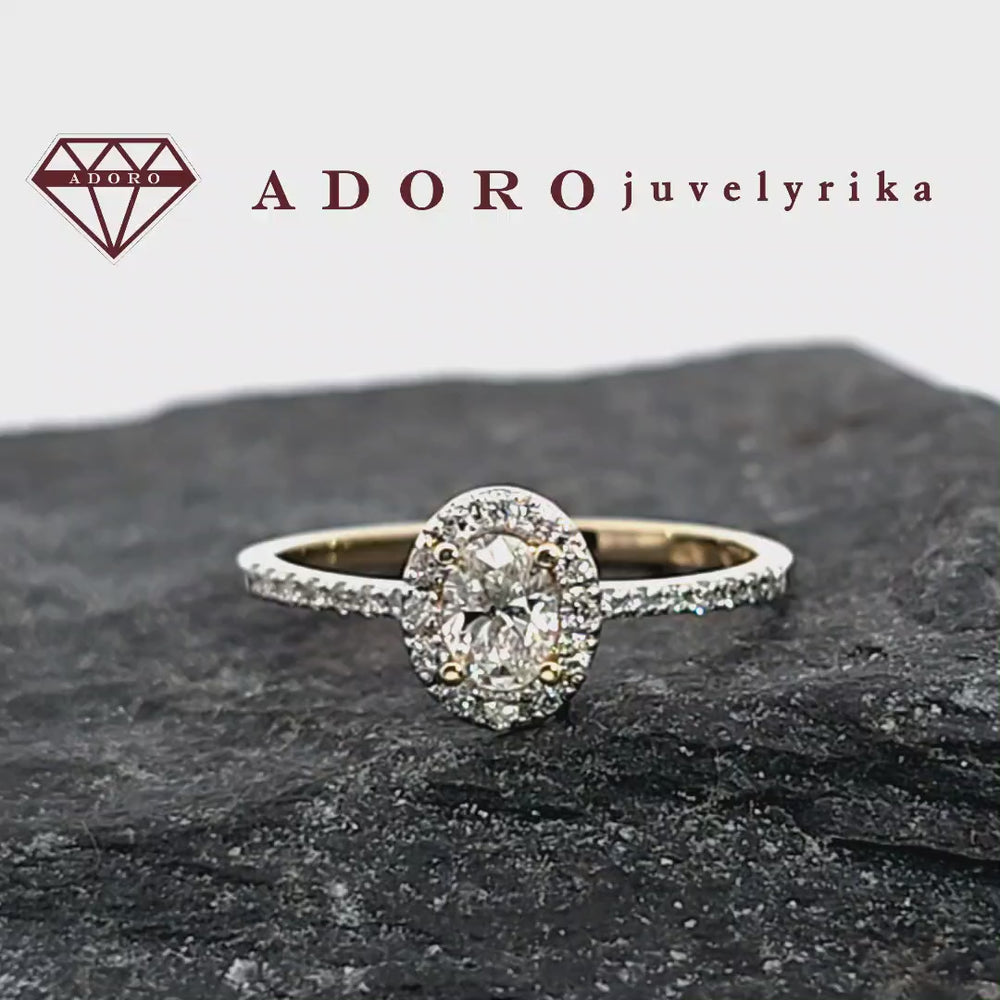 Geltono aukso žiedas su ovaliu laboratoriniu deimantu – ADORO juvelyrika