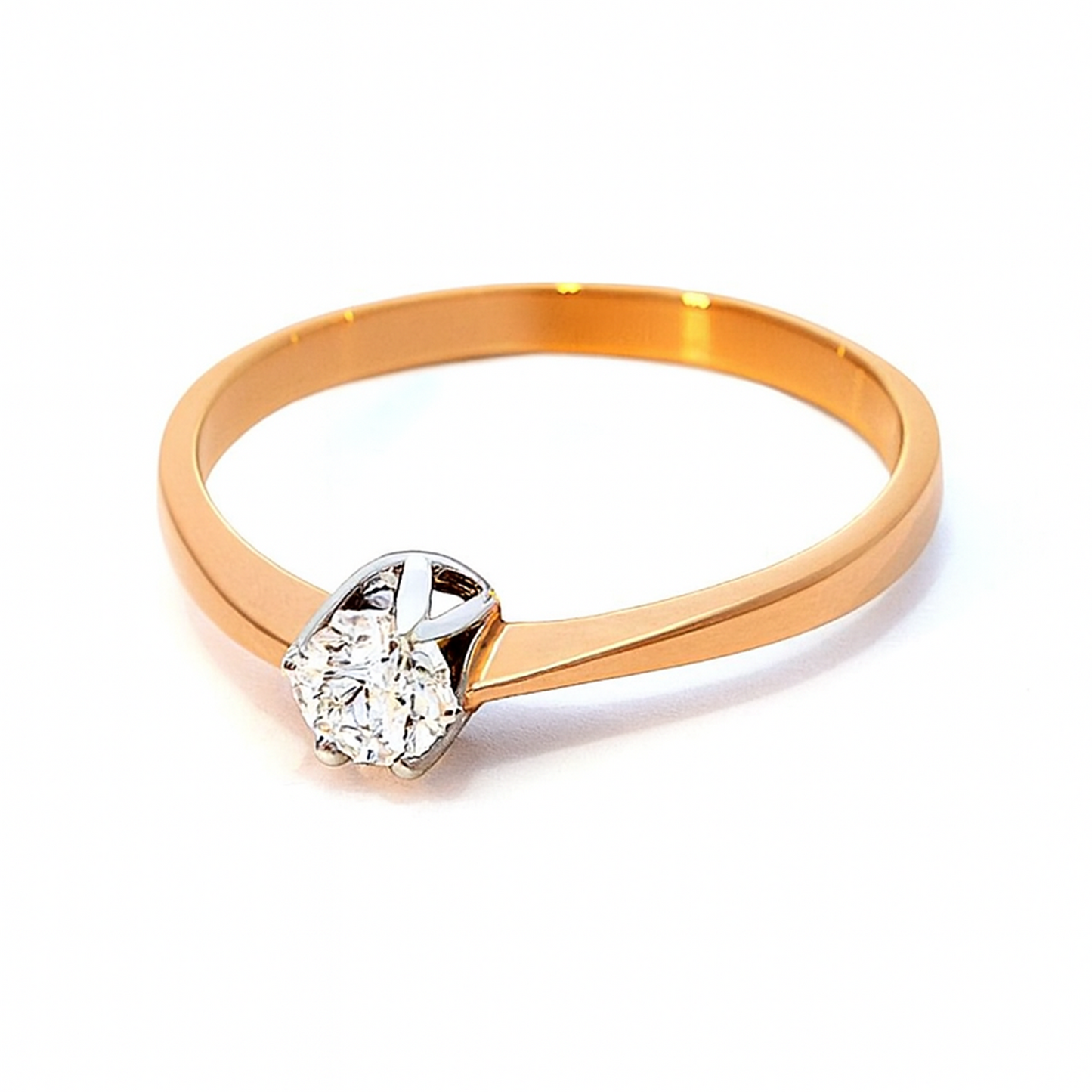 Raudono aukso sužadėtuvių žiedas su vienu briliantu SOLI, 1.97 g, 0.23 ct | ADORO juvelyrika
