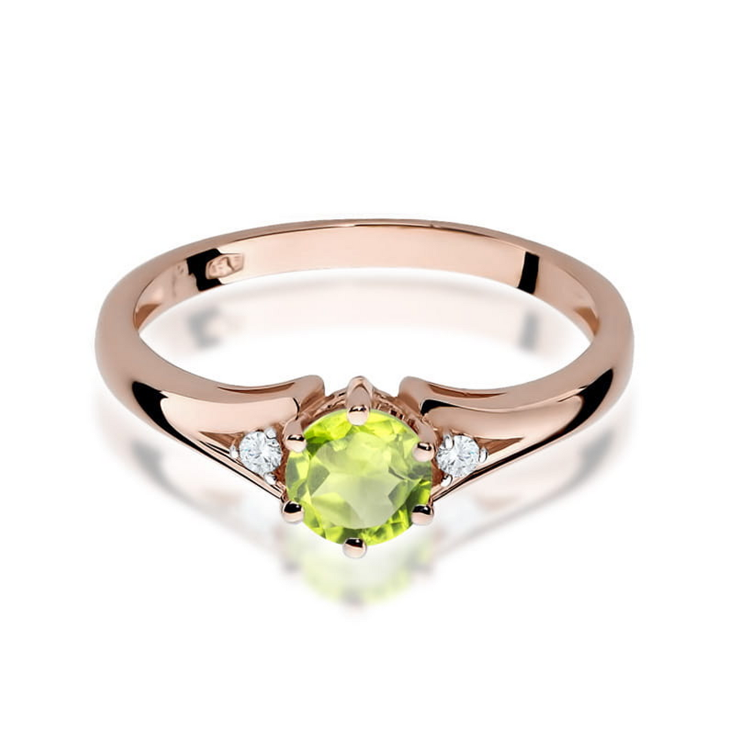 Raudono aukso žiedas su 0.6 ct olivinu (peridotu) ir briliantais MG | ADORO juvelyrika
