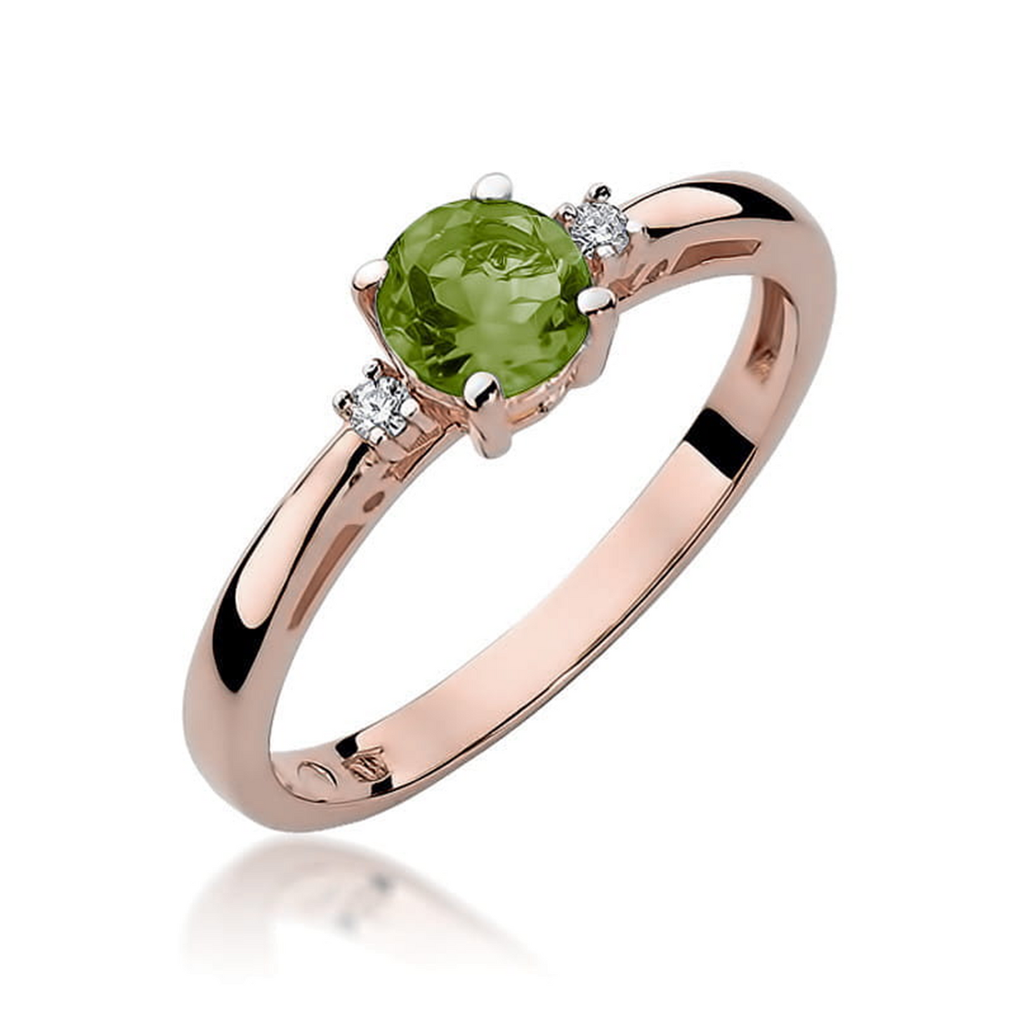 Raudono aukso žiedas su 0.6 ct olivinu (peridotu) ir briliantais OP | ADORO juvelyrika
