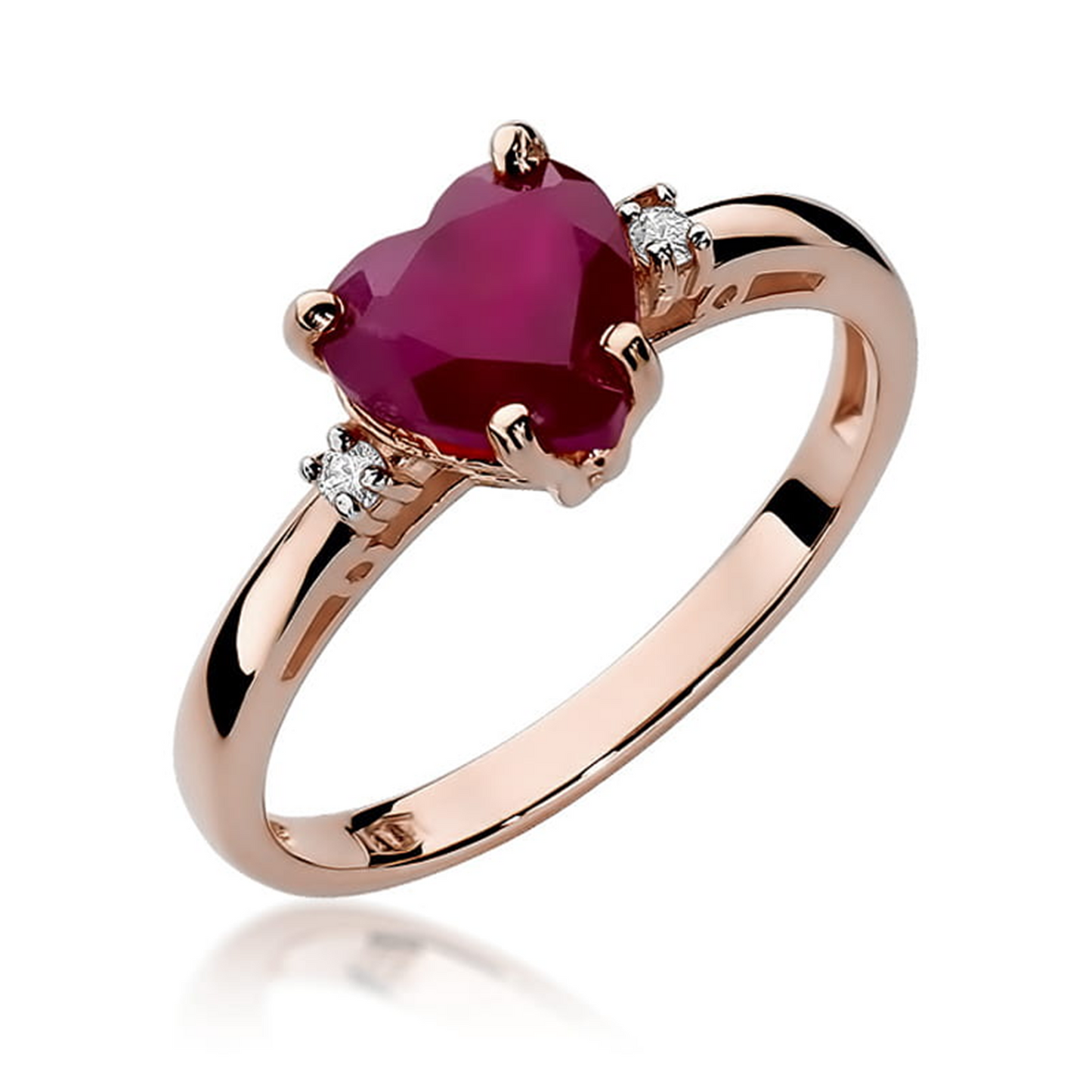Raudono aukso žiedas su 1.7 ct rubinu ir briliantais ŠIRDIS | ADORO juvelyrika