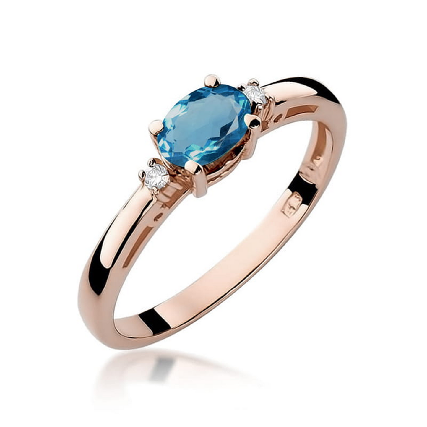 Rausvo aukso žiedas su 0.5 ct London Blue topazu ir briliantais LB | ADORO juvelyrika