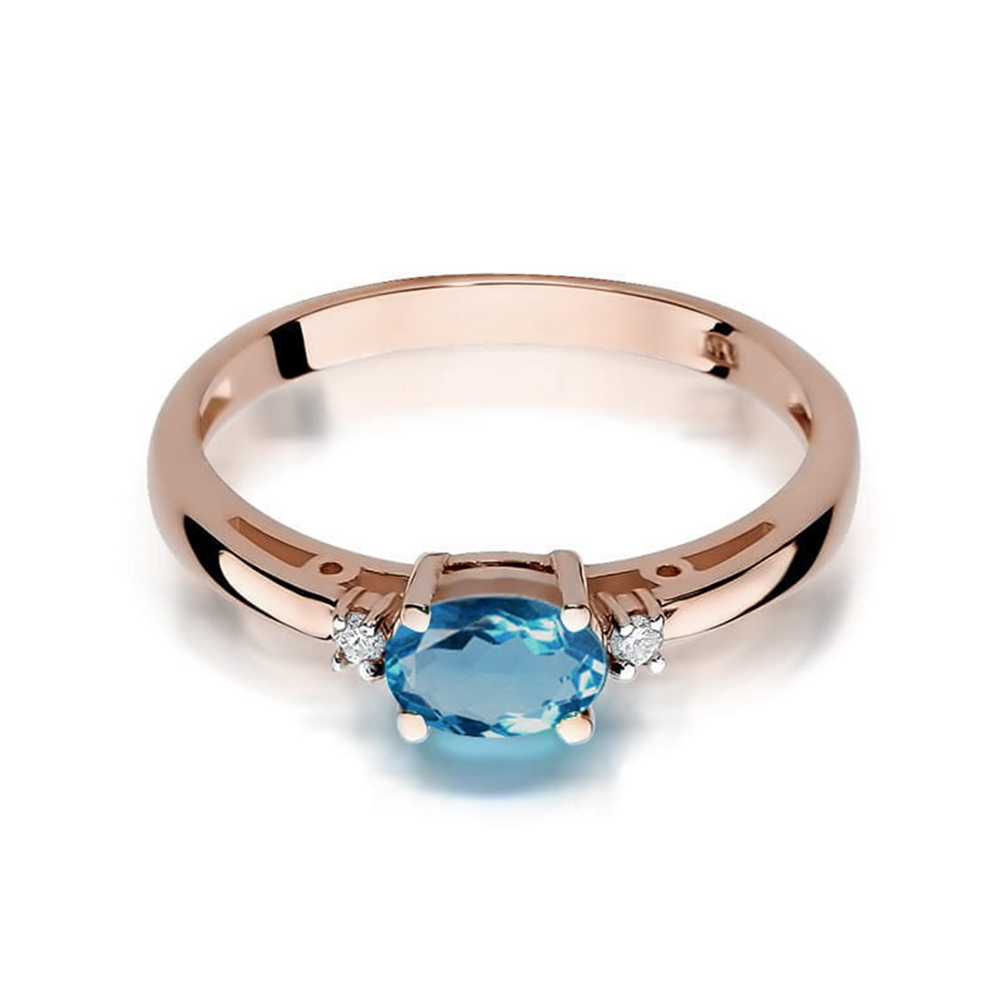 Rausvo aukso žiedas su 0.5 ct London Blue topazu ir briliantais LB | ADORO juvelyrika