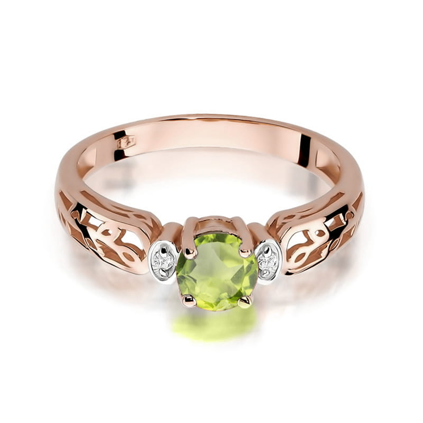 Rausvo aukso žiedas su 0.6 ct olivinu (peridotu) ir briliantais OP | ADORO juvelyrika