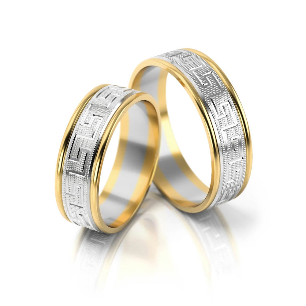 Geltono ir balto aukso vestuvinis žiedas – 585 prabos, 6 mm pločio, elegantiškas ADORO modelis.